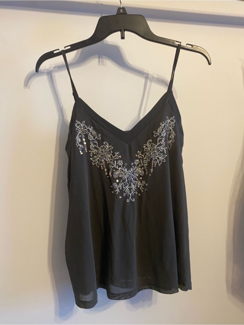 Maurices Black Beaded V-Neck Flowy Tank Top